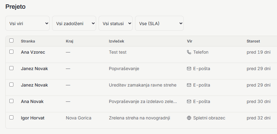 Nabiralnik povpraševanj v Beležki